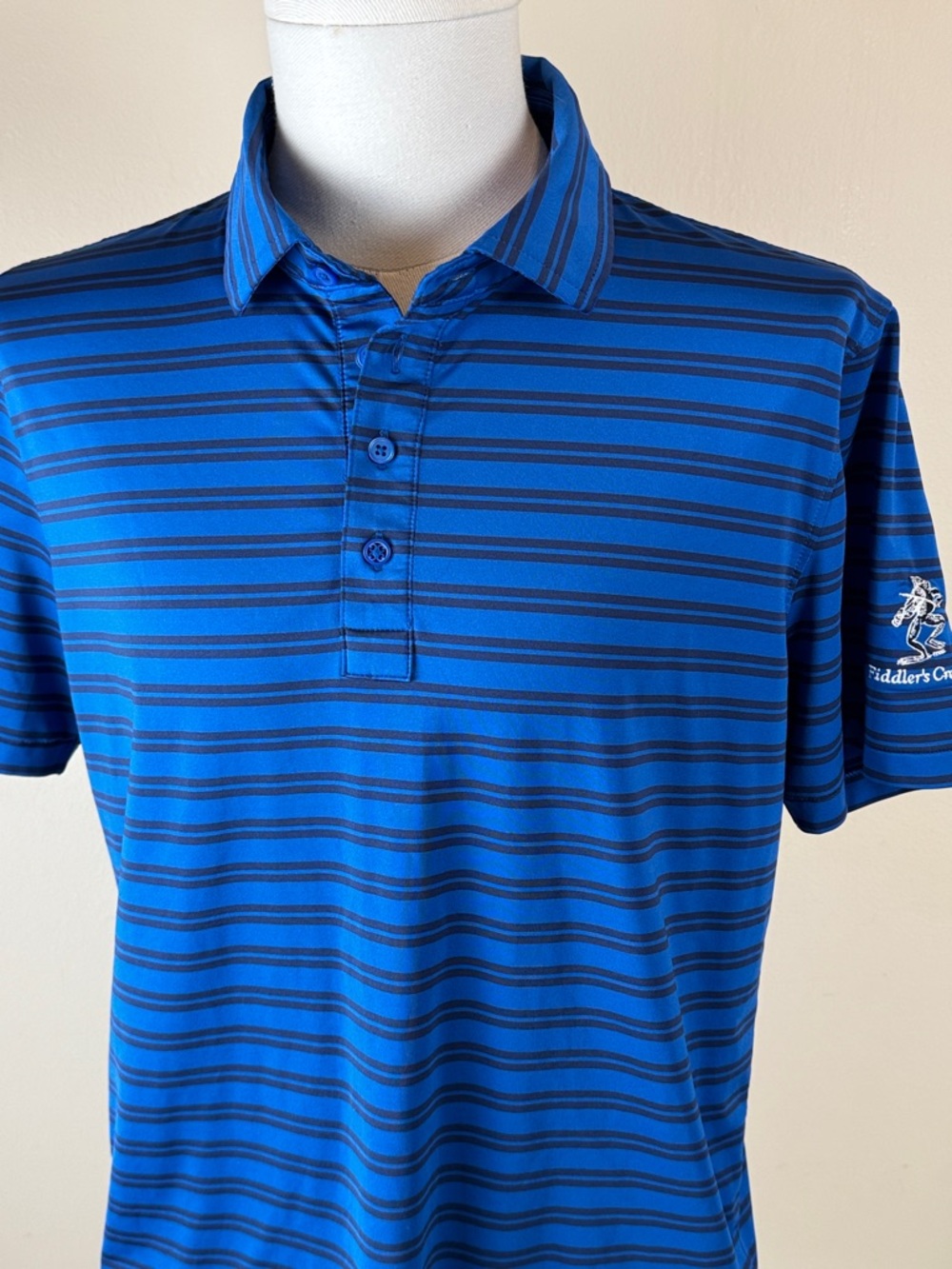 G/FORE Blue Striped TECH JERSEY POLO
